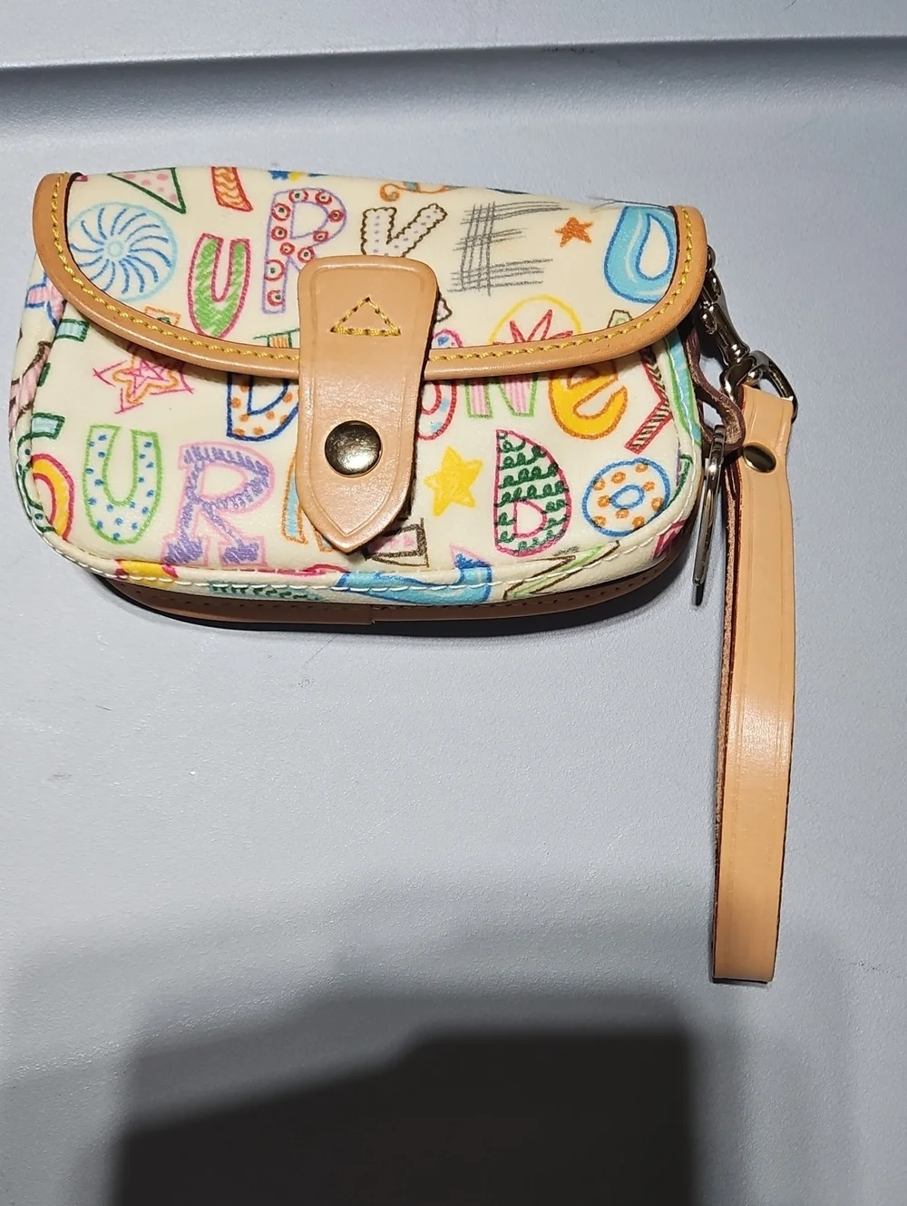 Multicolor Dooney Print Wristlet Pouch - Cream